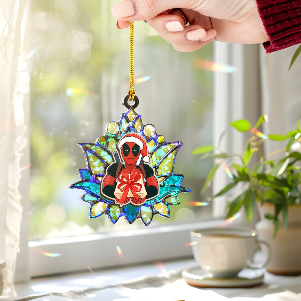 Deadpool Wood Shattered Glass Hologram Ornament - 5 in