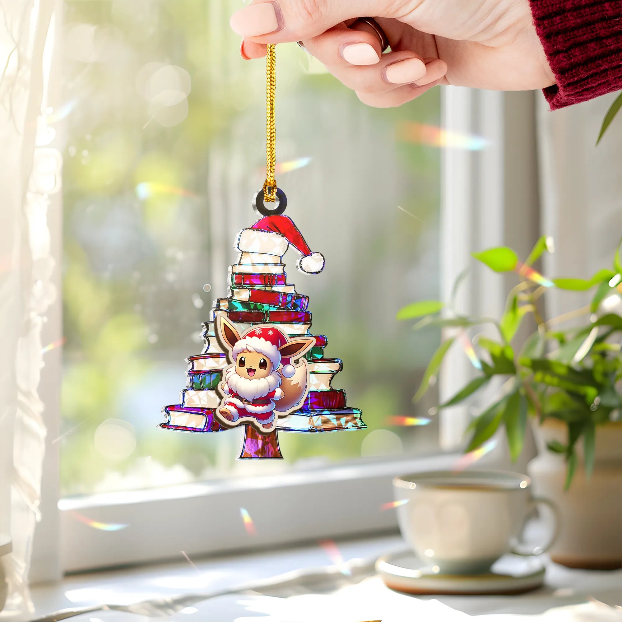 Eevee Pokemon Wood Shattered Glass Hologram Ornament - 5 in