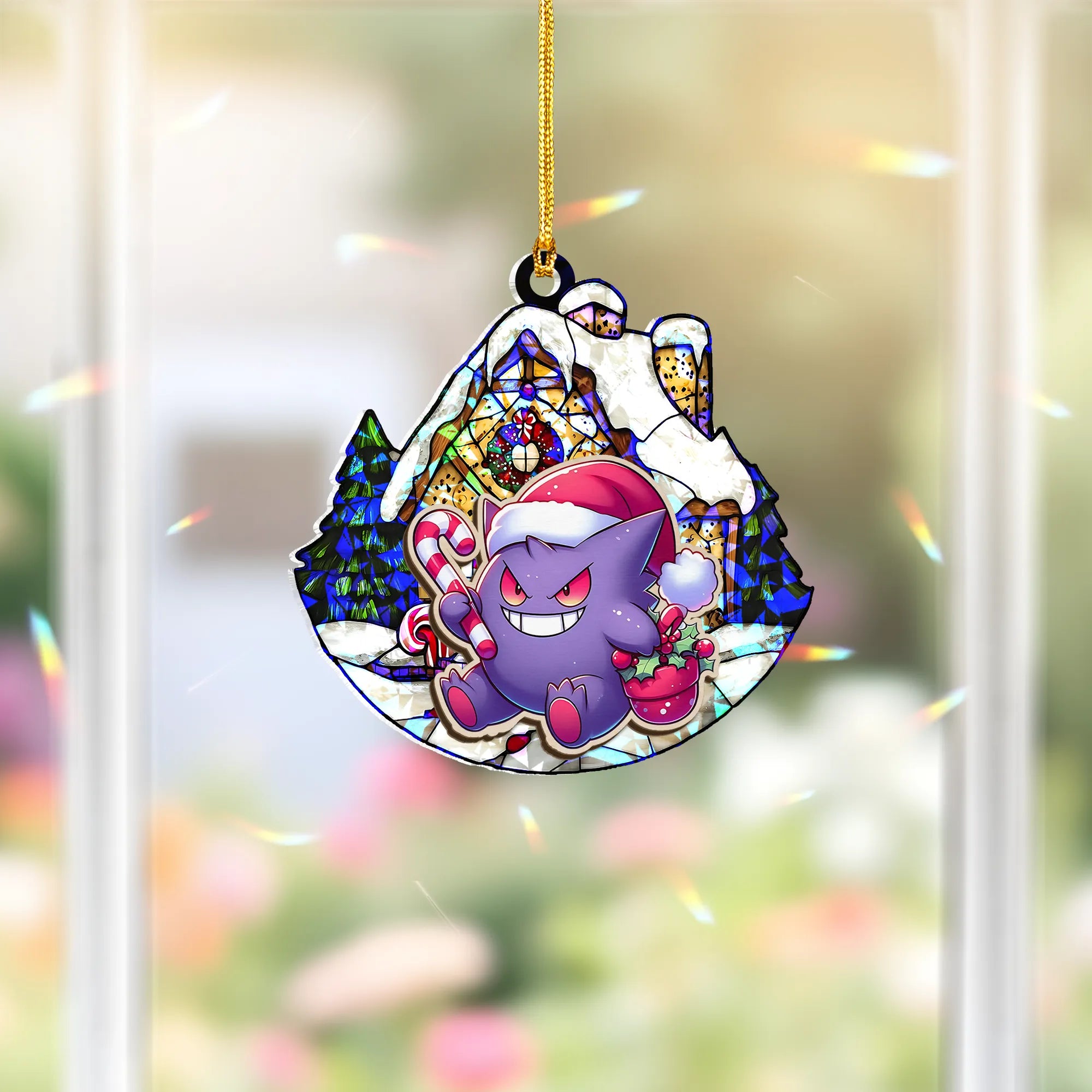 Gengar Pokemon Wood Shattered Glass Hologram Ornament - 5 in