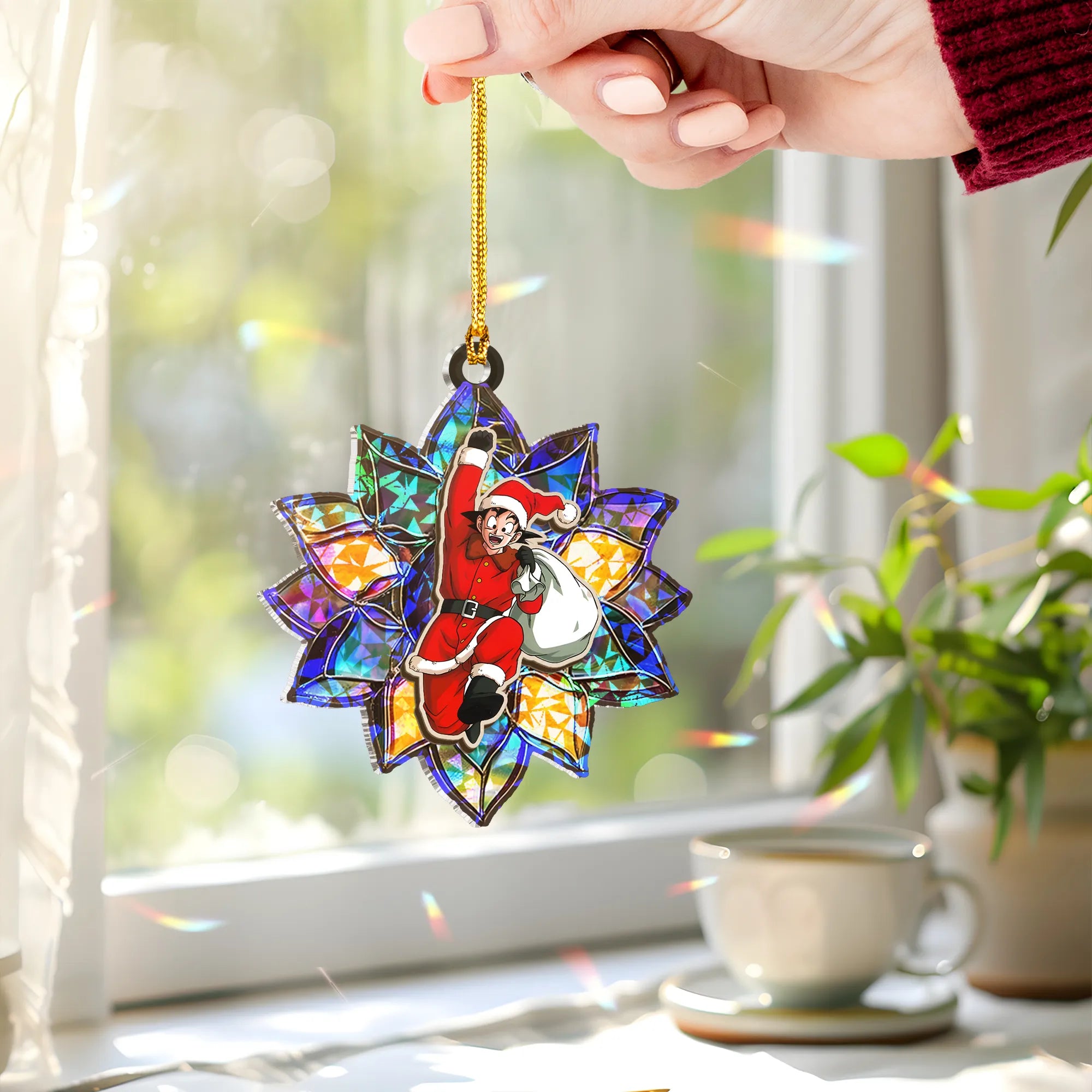 Goku Dragon Ball V4 Wood Shattered Glass Hologram Ornament - 5 in