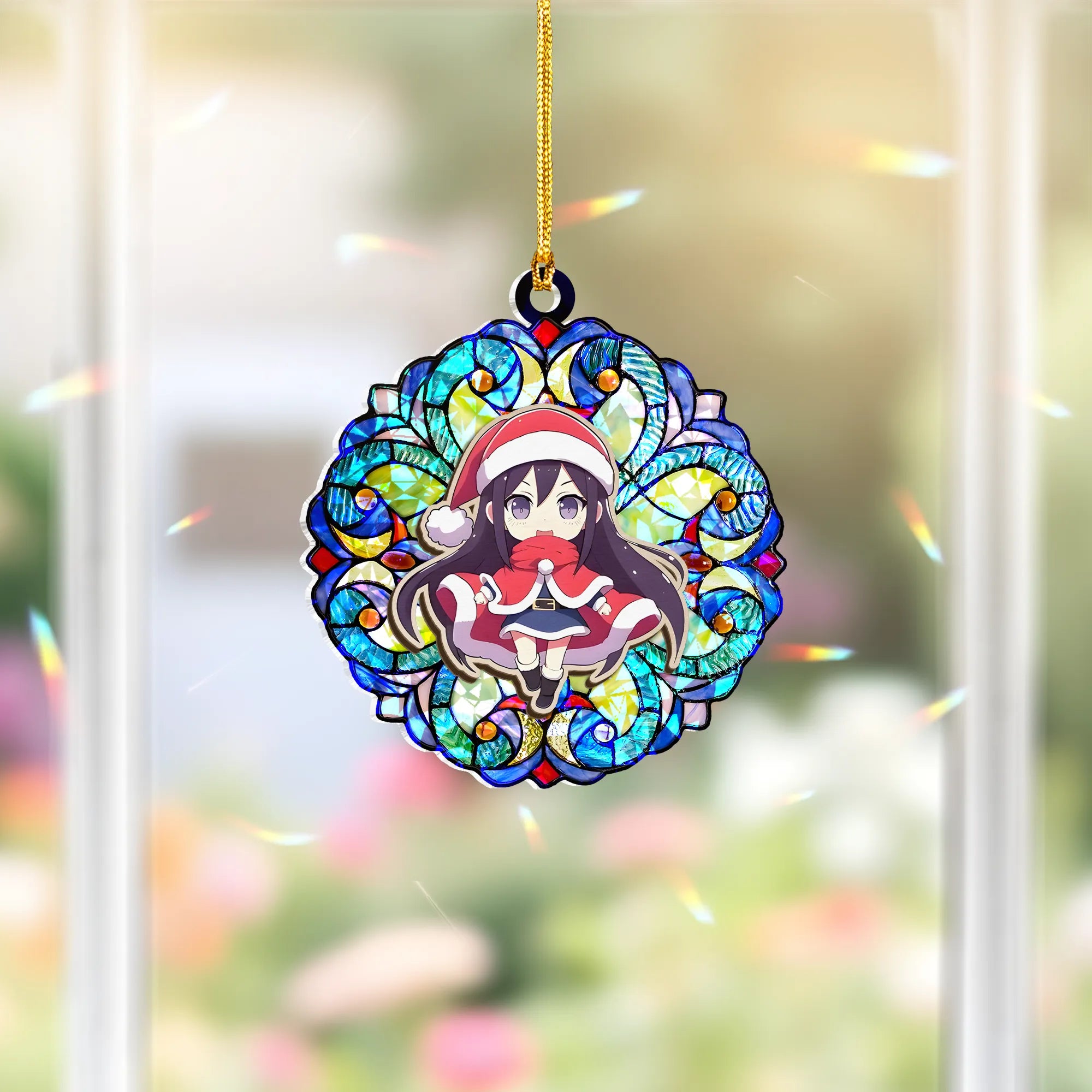 Hinata Hyuga Naruto Wood Shattered Glass Hologram Ornament - 5 in