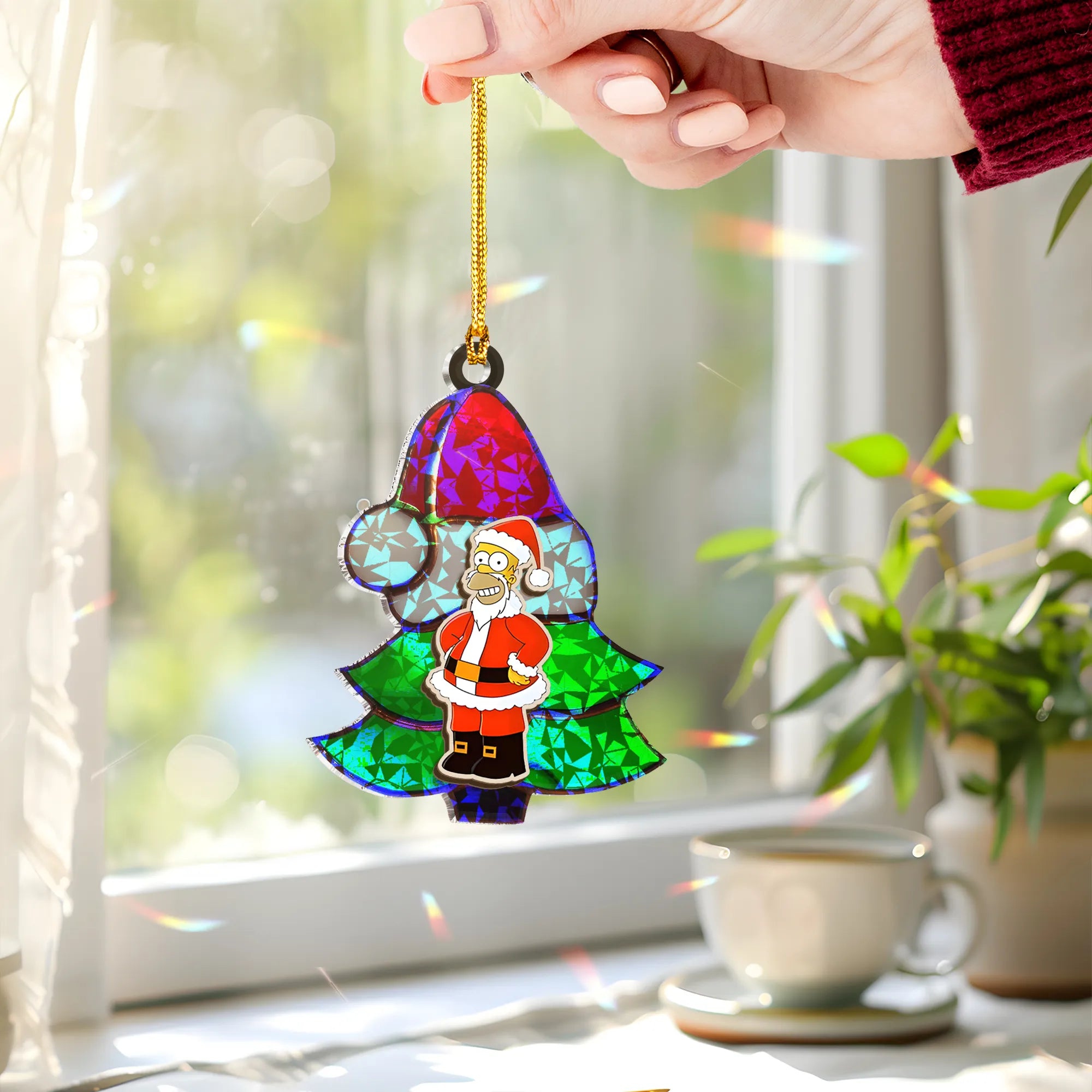 Homer Simpson The Simpsons Wood Shattered Glass Hologram Ornament - 5 in