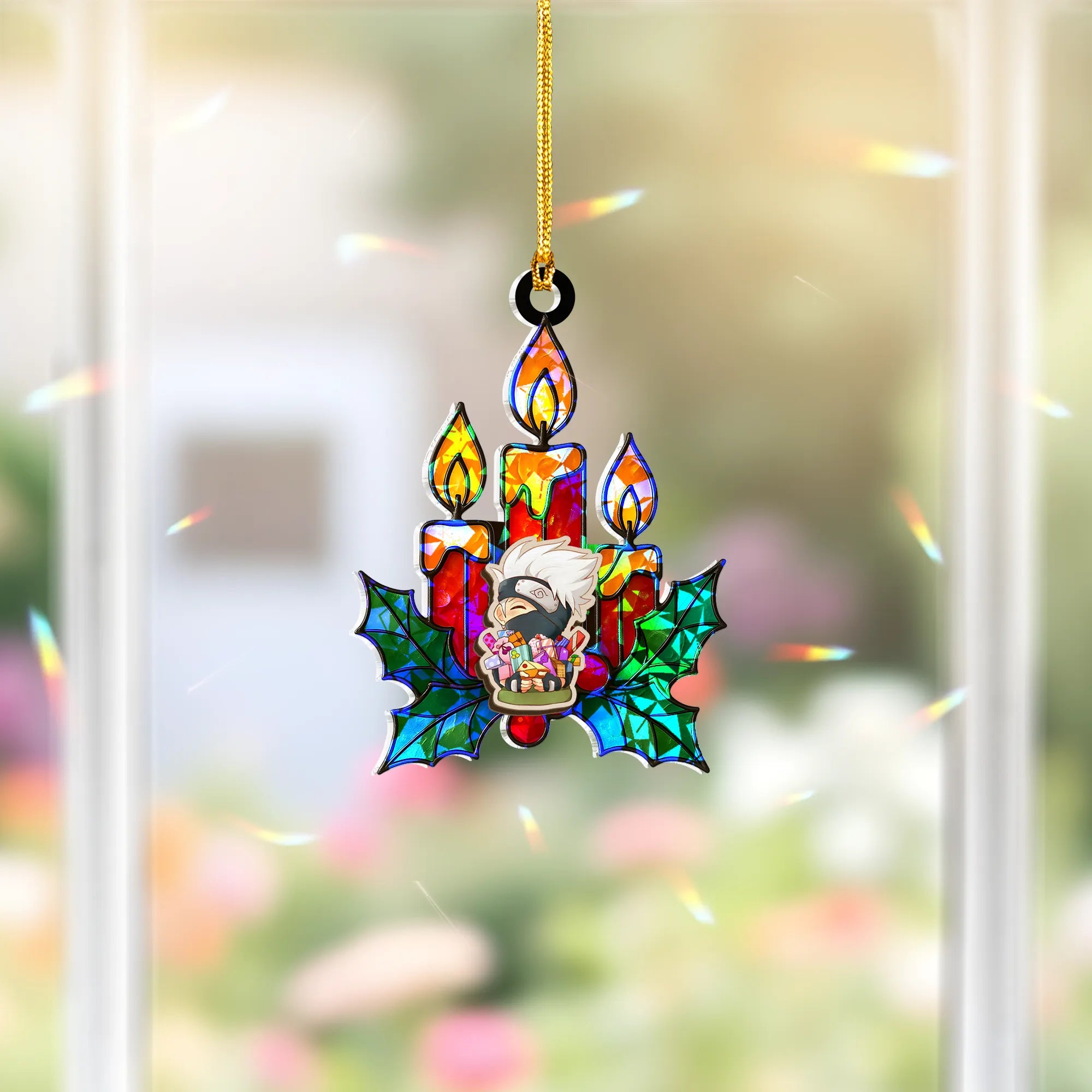 Kakashi Hatake Naruto Wood Shattered Glass Hologram Ornament - 5 in