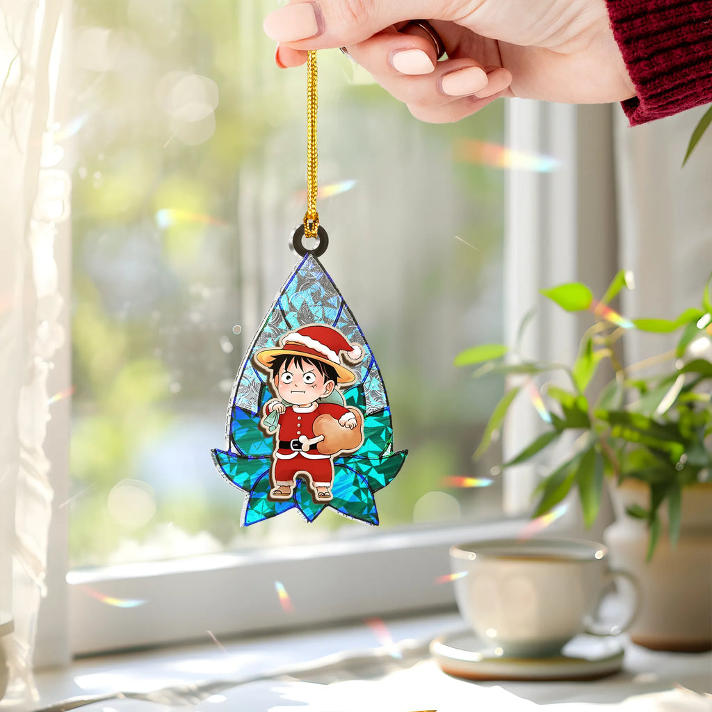 Luffy One Piece V1 Wood Shattered Glass Hologram Ornament - 5 in