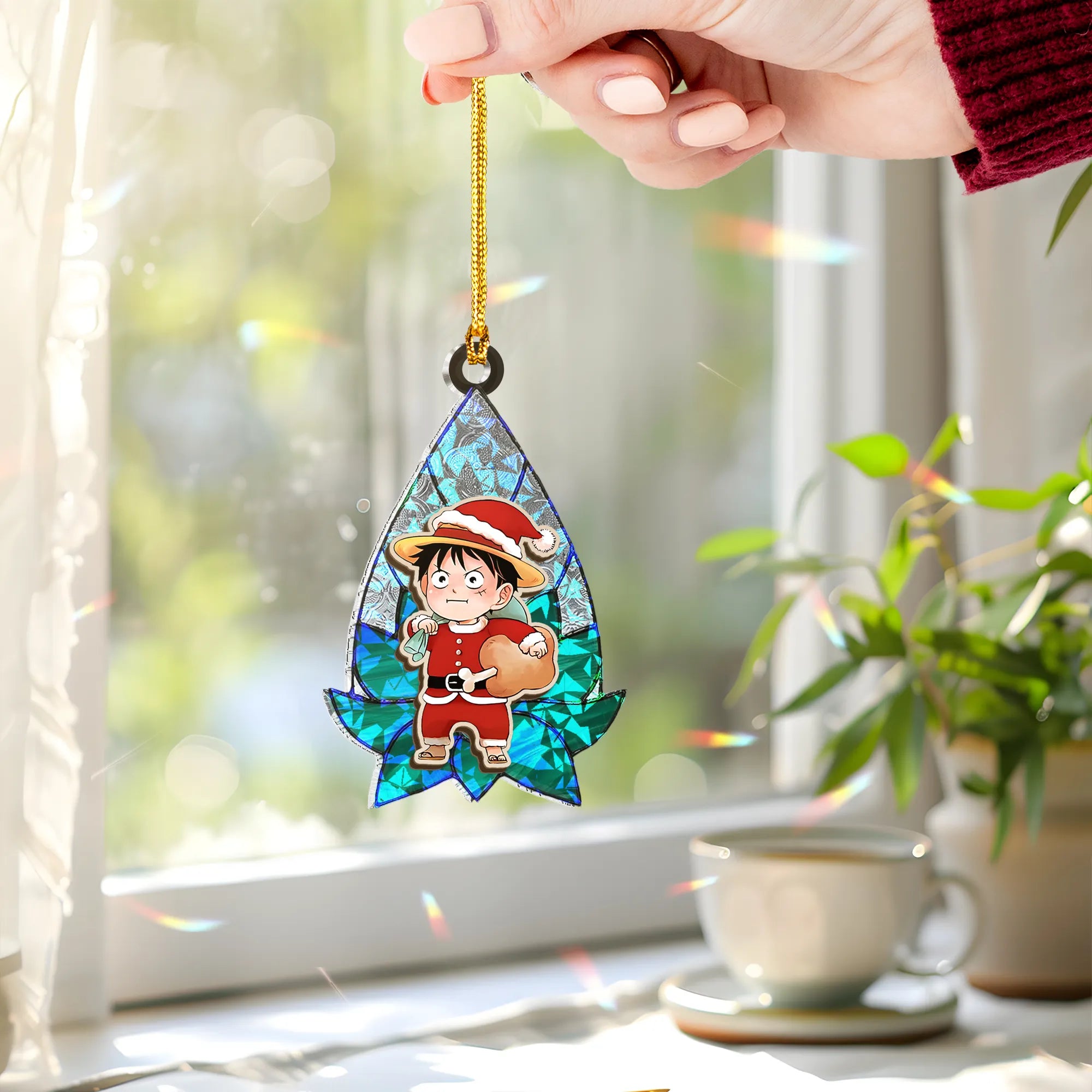 Luffy One Piece V1 Wood Shattered Glass Hologram Ornament - 5 in