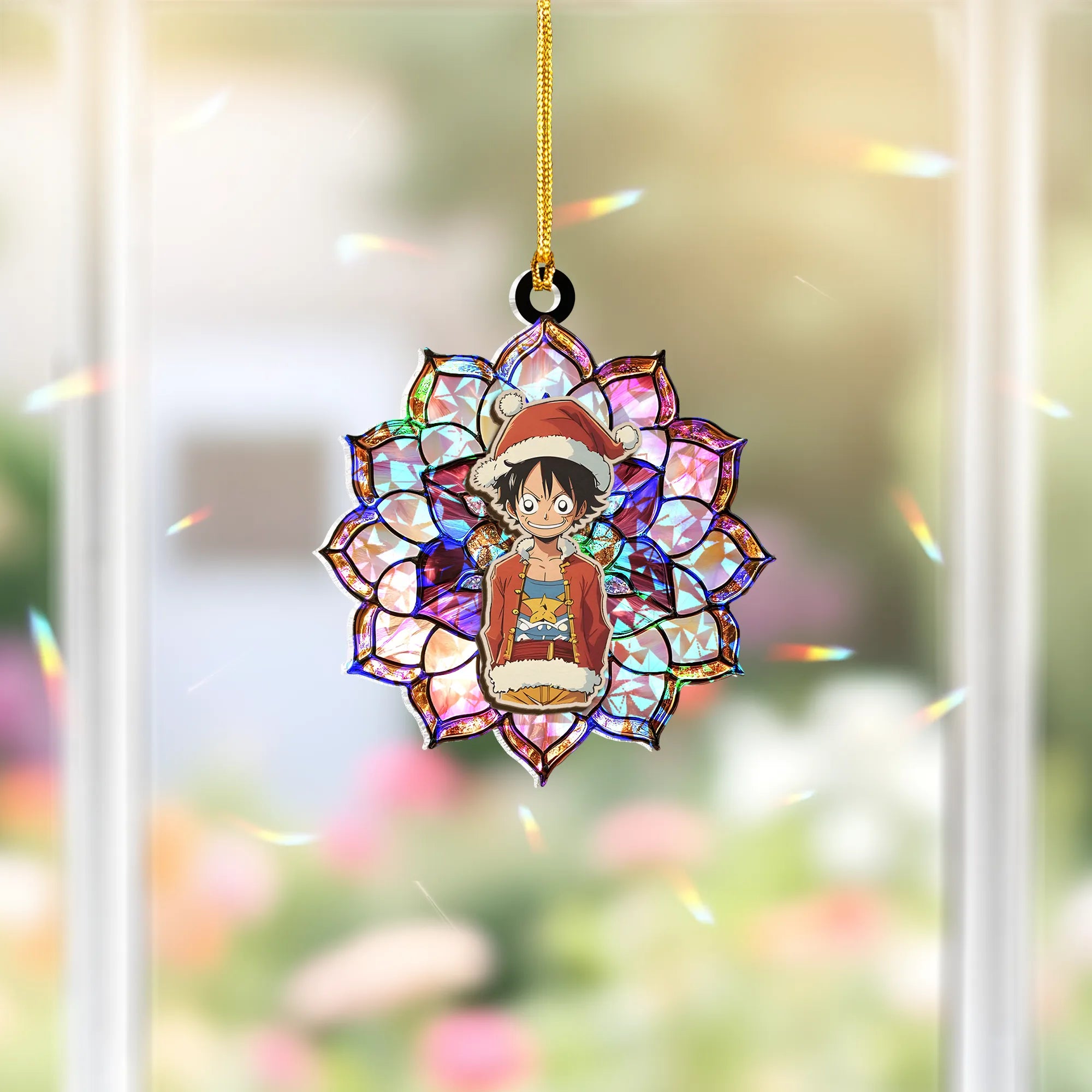 Luffy One Piece V2 Wood Shattered Glass Hologram Ornament - 5 in