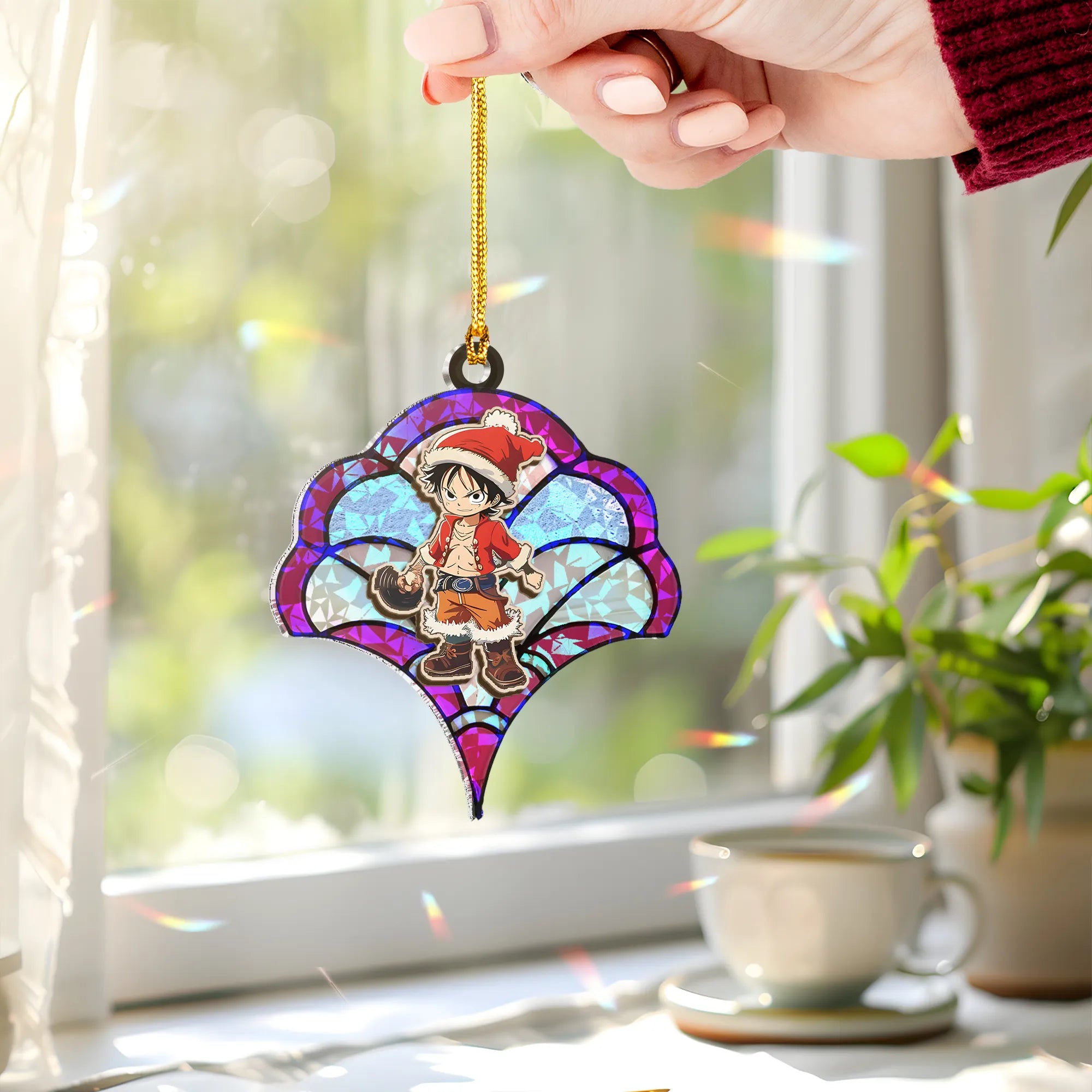 Luffy One Piece V3 Wood Shattered Glass Hologram Ornament - 5 in