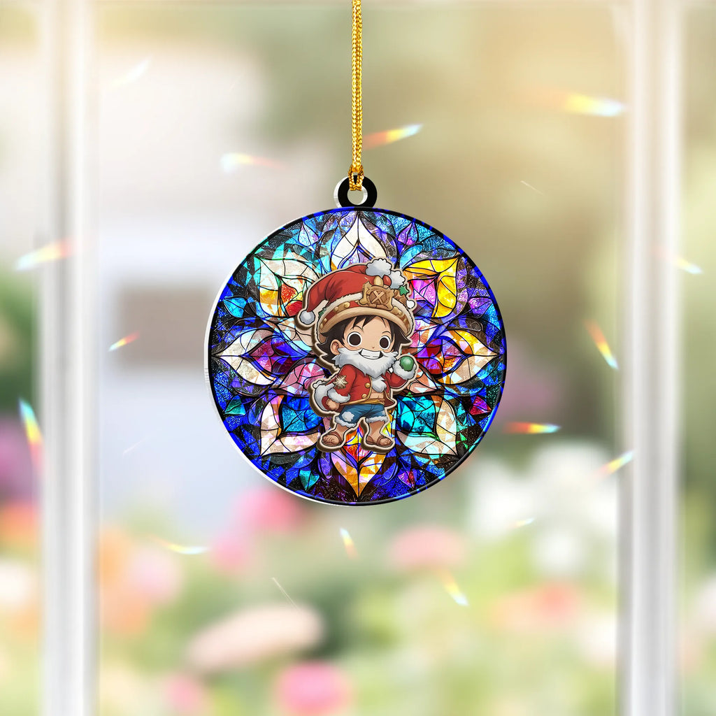 Luffy One Piece V4 Wood Shattered Glass Hologram Ornament - 5 in