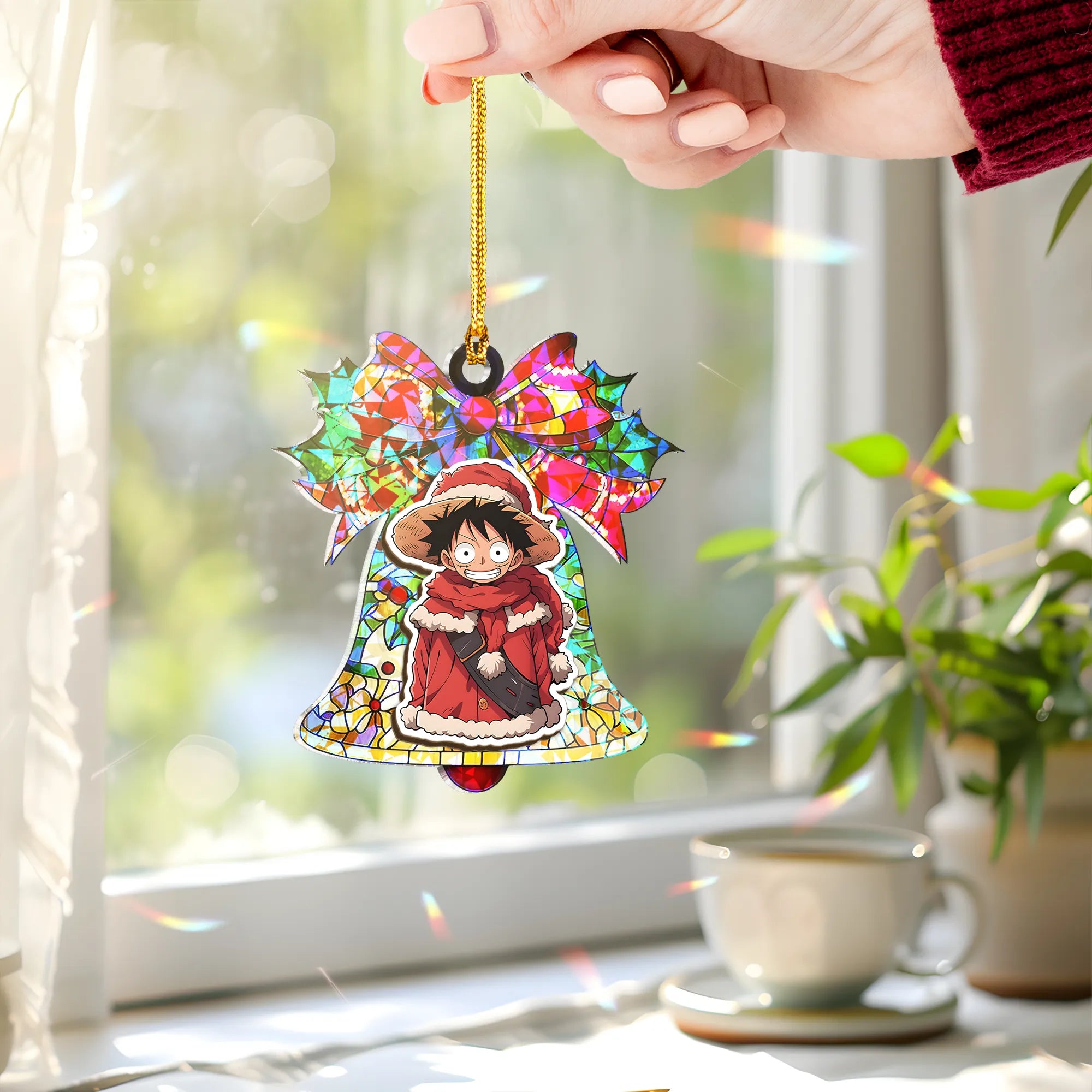 Monkey D. Luffy One Piece V3 Wood Shattered Glass Hologram Ornament - 5 in