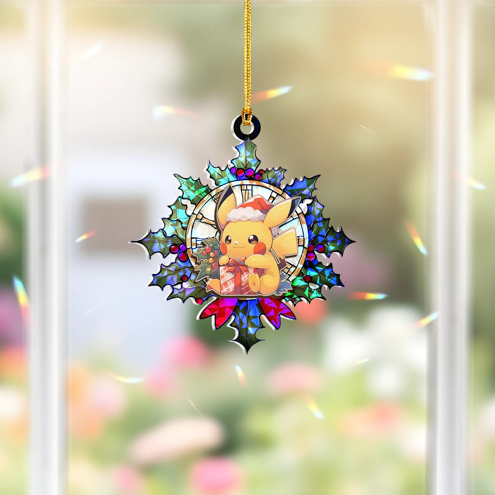 Pikachu Pokemon V2 Wood Shattered Glass Hologram Ornament - 5 in