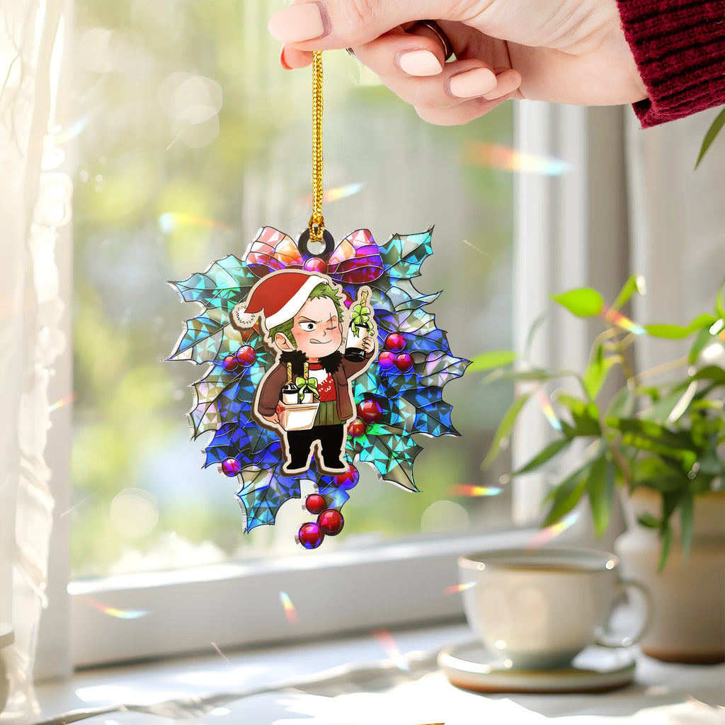Roronoa Zoro One Piece Wood Shattered Glass Hologram Ornament - 5 in