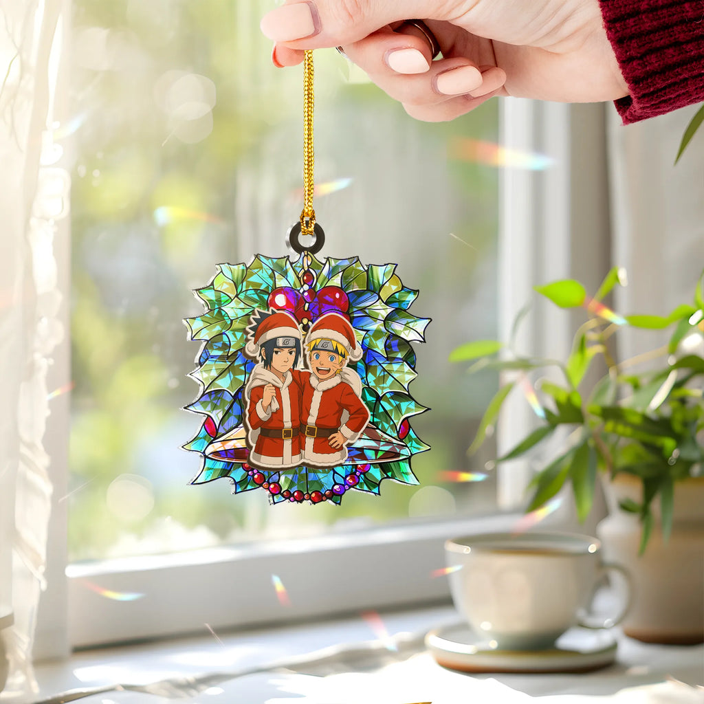 Sasuke And Naruto Wood Shattered Glass Hologram Ornament - 5 in