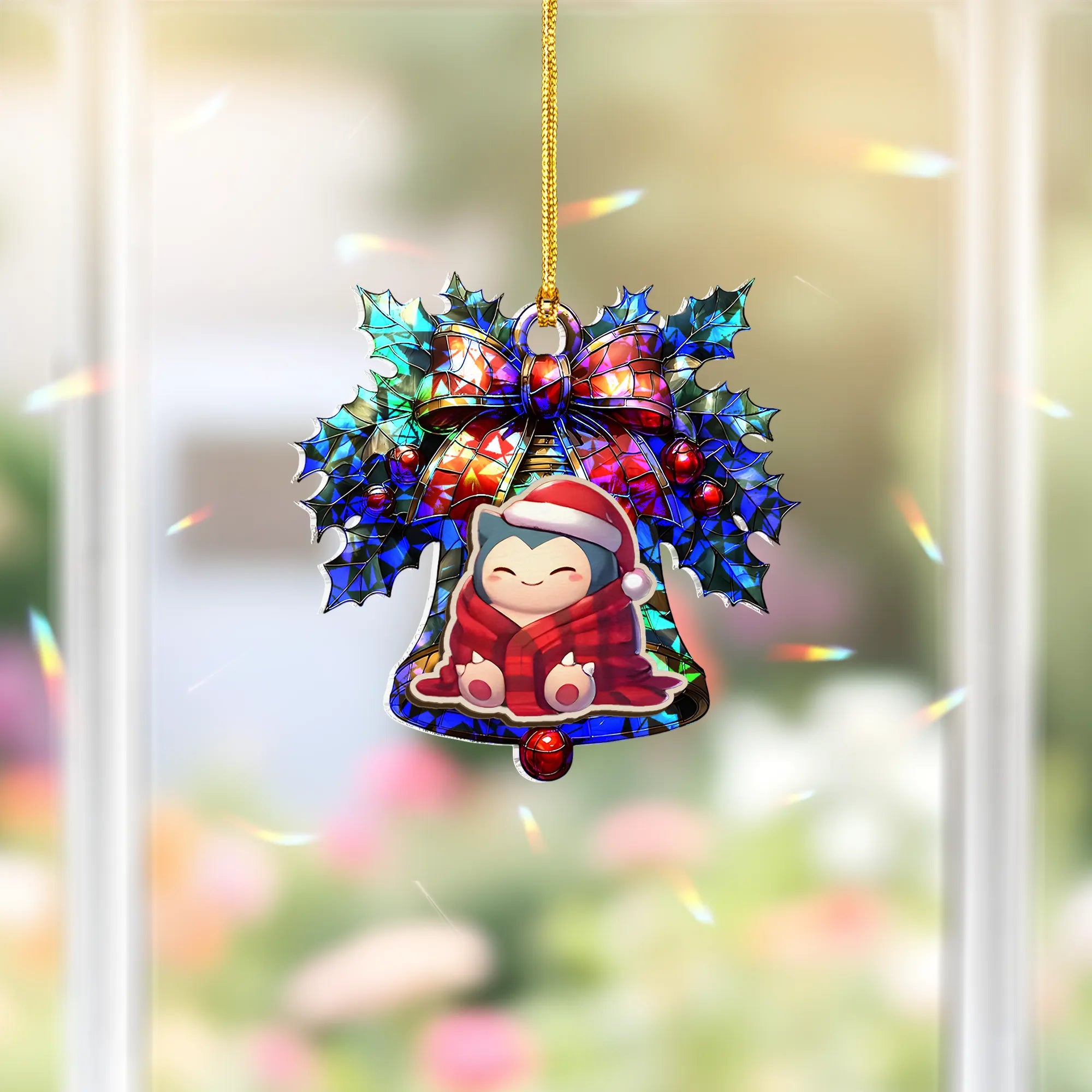 Snorlax Pokemon Wood Shattered Glass Hologram Ornament - 5 in