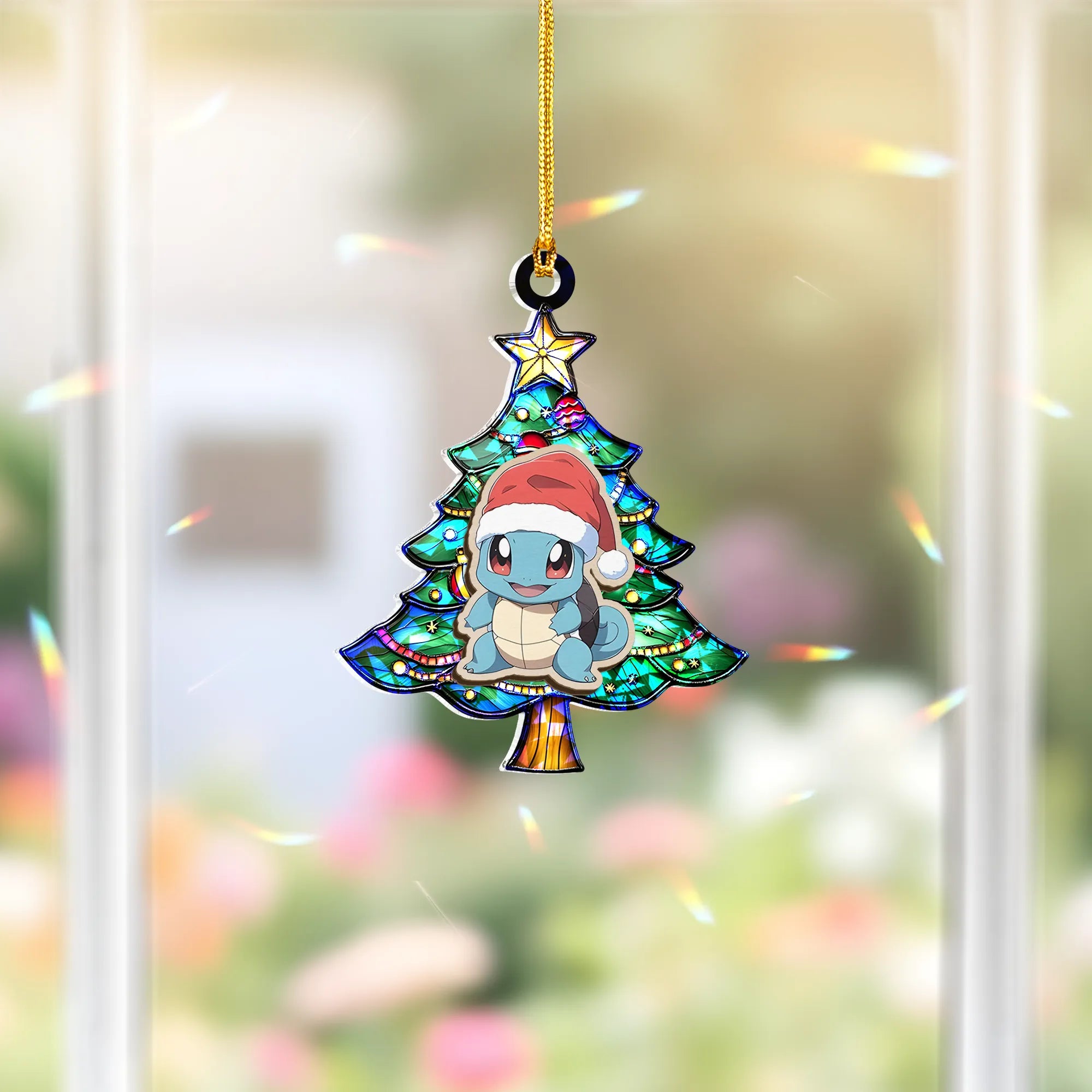 Squirtle Pokemon Wood Shattered Glass Hologram Ornament - 5 in