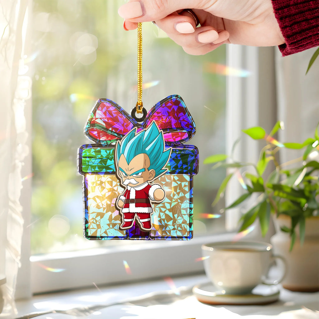 Vegeta Dragon Ball Wood Shattered Glass Hologram Ornament - 5 in