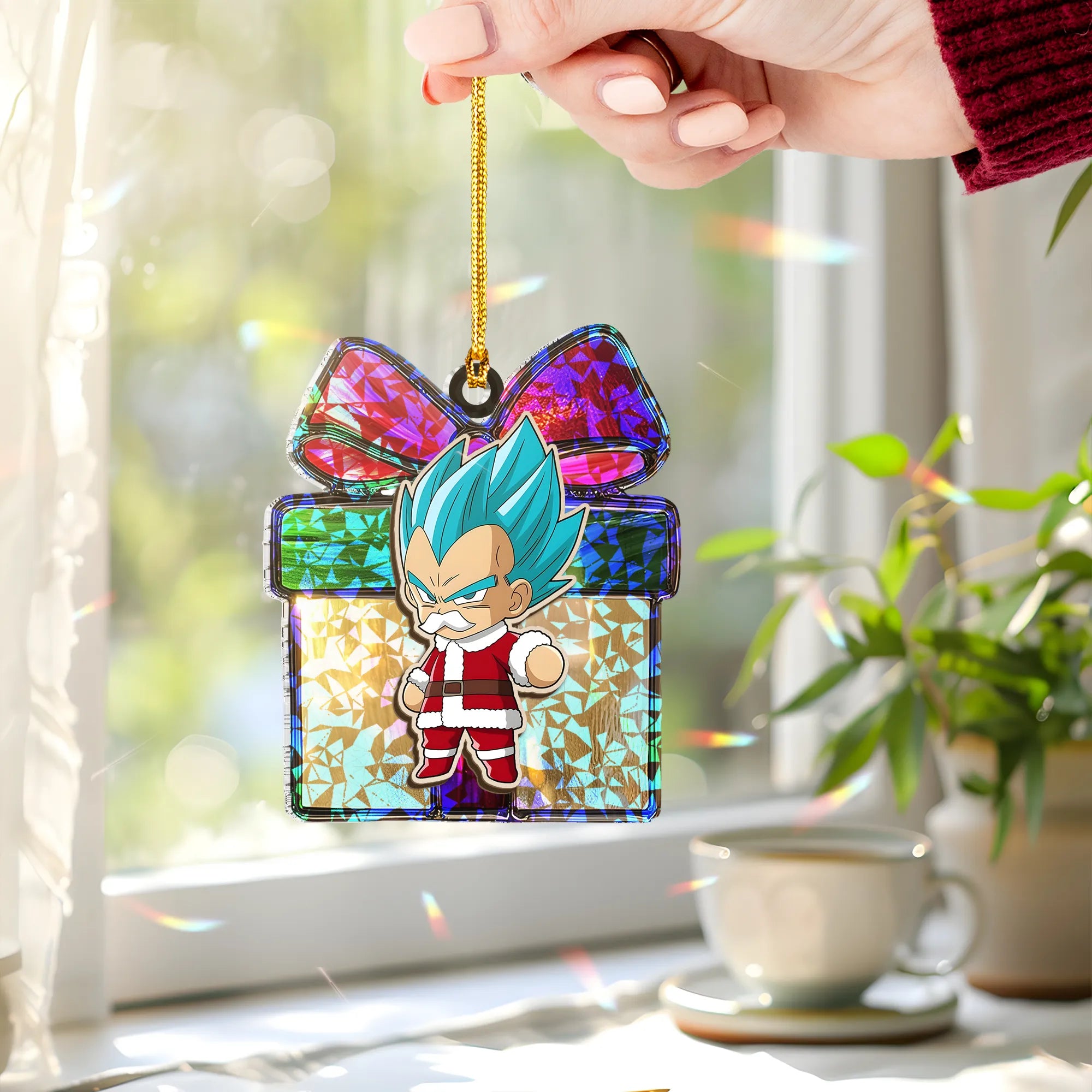 Vegeta Dragon Ball Wood Shattered Glass Hologram Ornament - 5 in