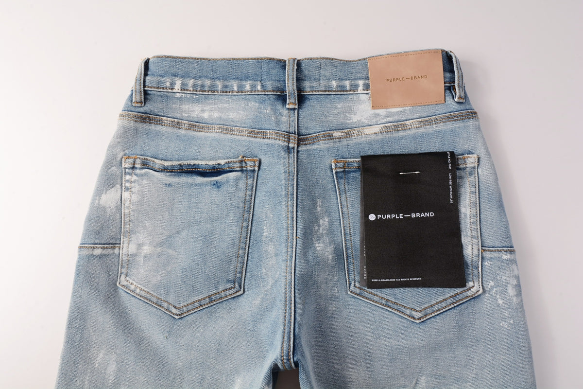 Men Streetwear Light Blue Denim Shorts with Vintage Wash and Raw Hem Finish 5091
