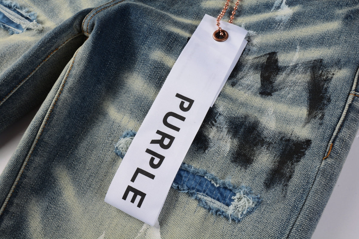 Men Classic Streetwear Jeans DistressedBlue Paint Slash Skinny 9037