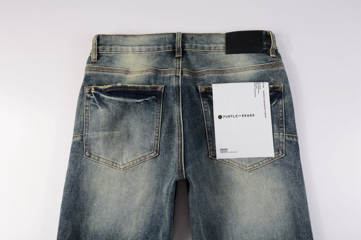 Men Streetwear Skinny Jeans Light Blue Wash with Faded Gradient Distress 9042