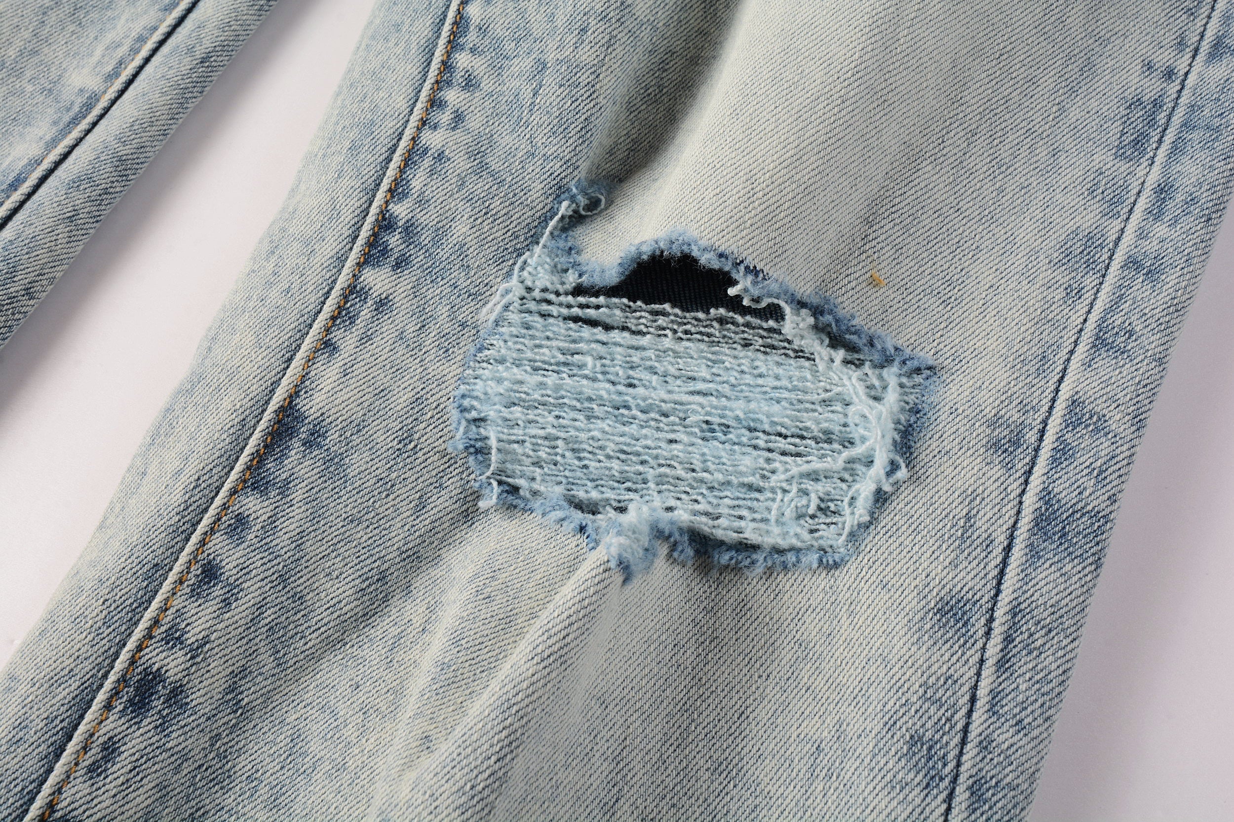 Men Streetwear Jeans Distressed Light Blue Abstract Ripped skinny 9093
