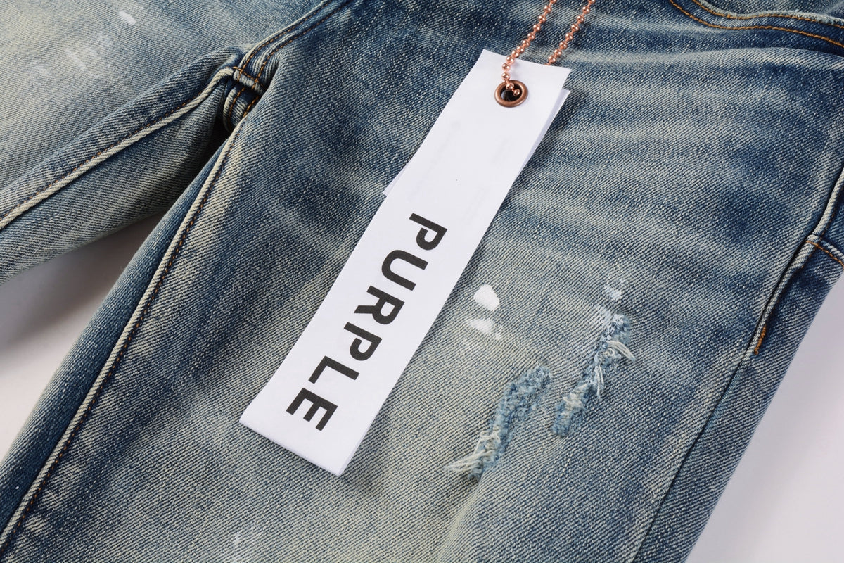 Designer Women Purple High Street Purple Denim Black Long Mid Pants Hole for Men Purple Jeans 9043
