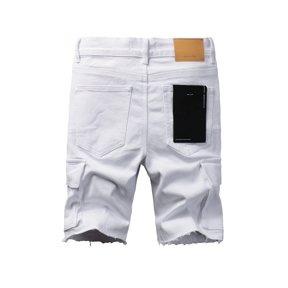 Men Streetwear White Cargo Denim Shorts with Multiple Pockets and Raw Hem 5082