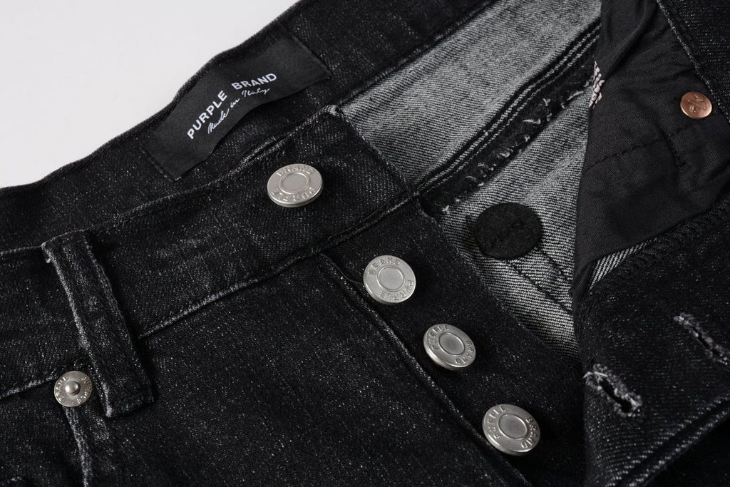 Men Streetwear Denim Shorts Black Wash with Distressed Rips and Raw Hem 5083
