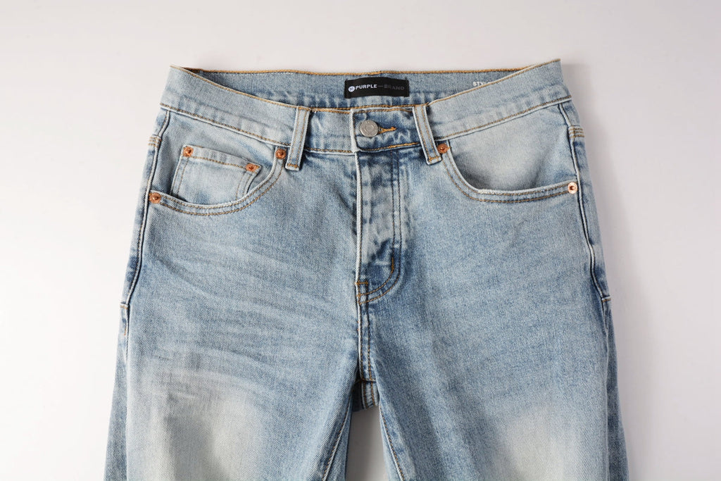 Men Streetwear Jeans Light Blue Ripped Graffiti Print Distressed skinny 9101