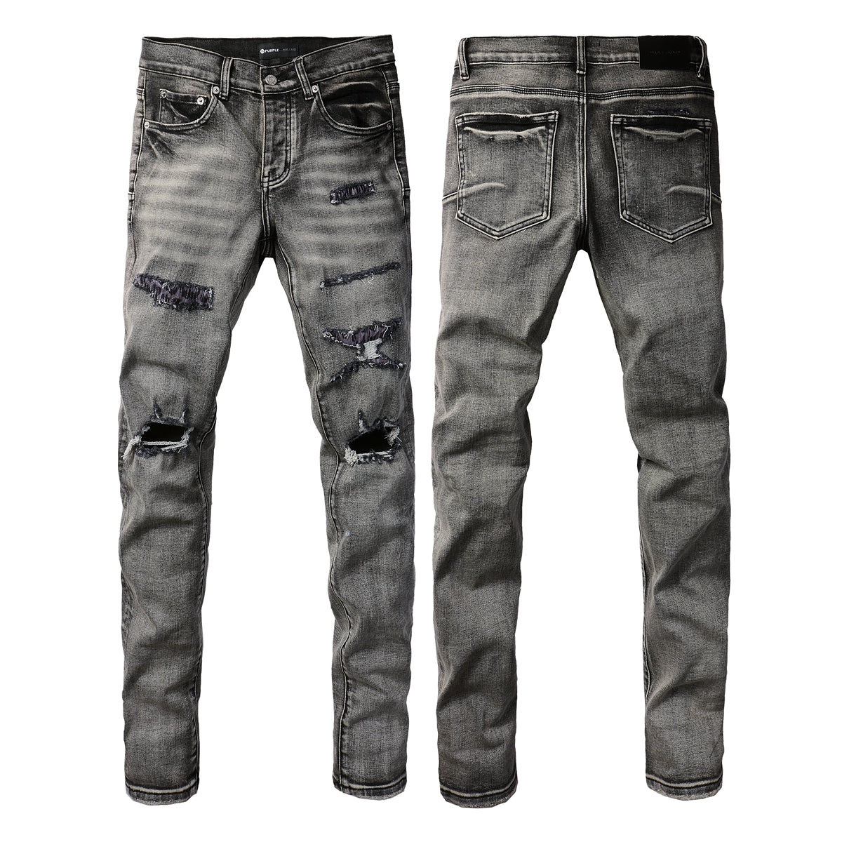 Men Classic Streetwear Jeans Distressed Black Grey Ripped skinny 9068