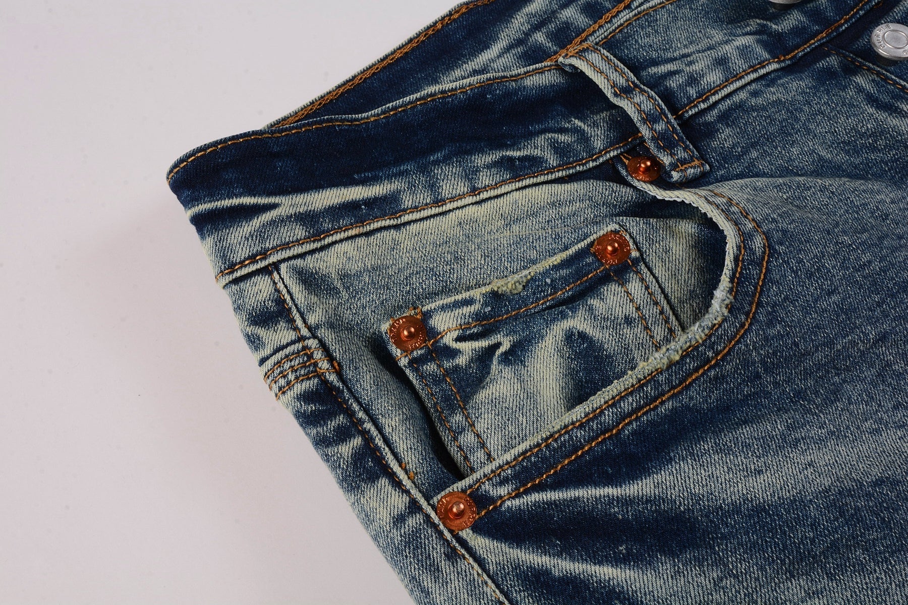 Men Streetwear Skinny Jeans Light Blue Wash with Patchwork Distressed Details 9015