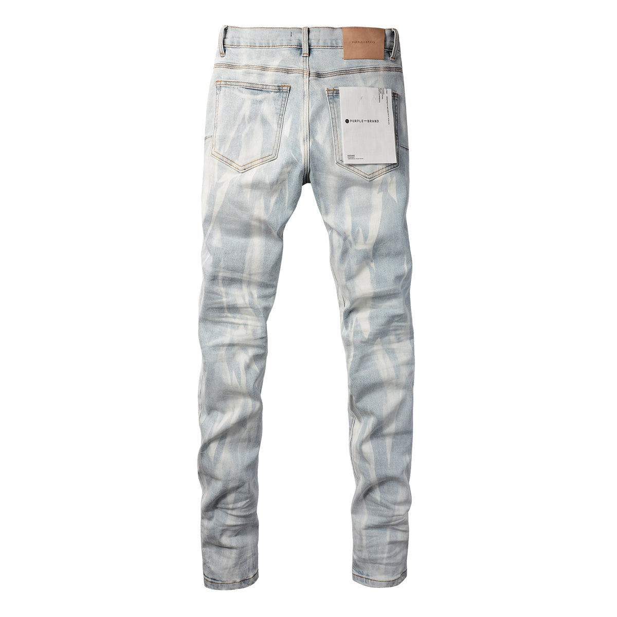 Men Streetwear Skinny Jeans Light Blue Wash with White Brushstroke Texture 7017