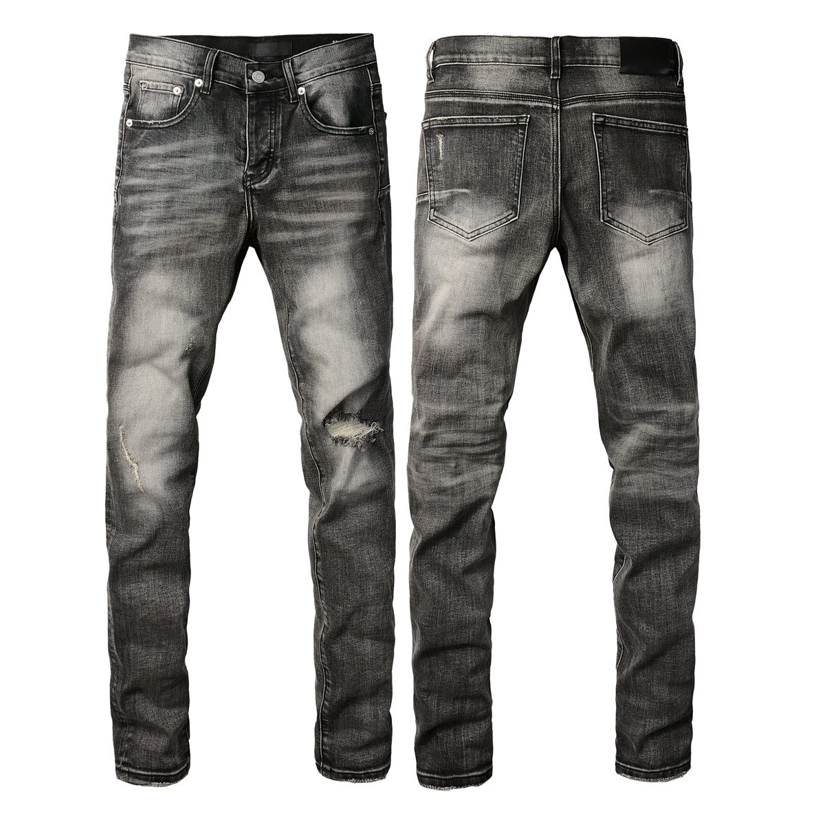 Men Classic Streetwear Jeans Distressed Grey Ripped skinny Fit 9103