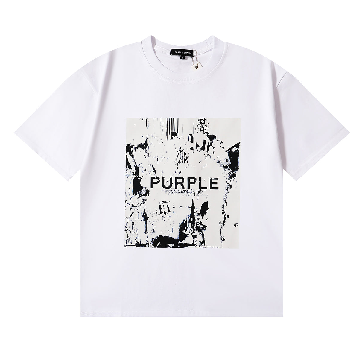 Men Streetwear Short Sleeve Tee Black & White with Purple Brand Abstract Figure Print