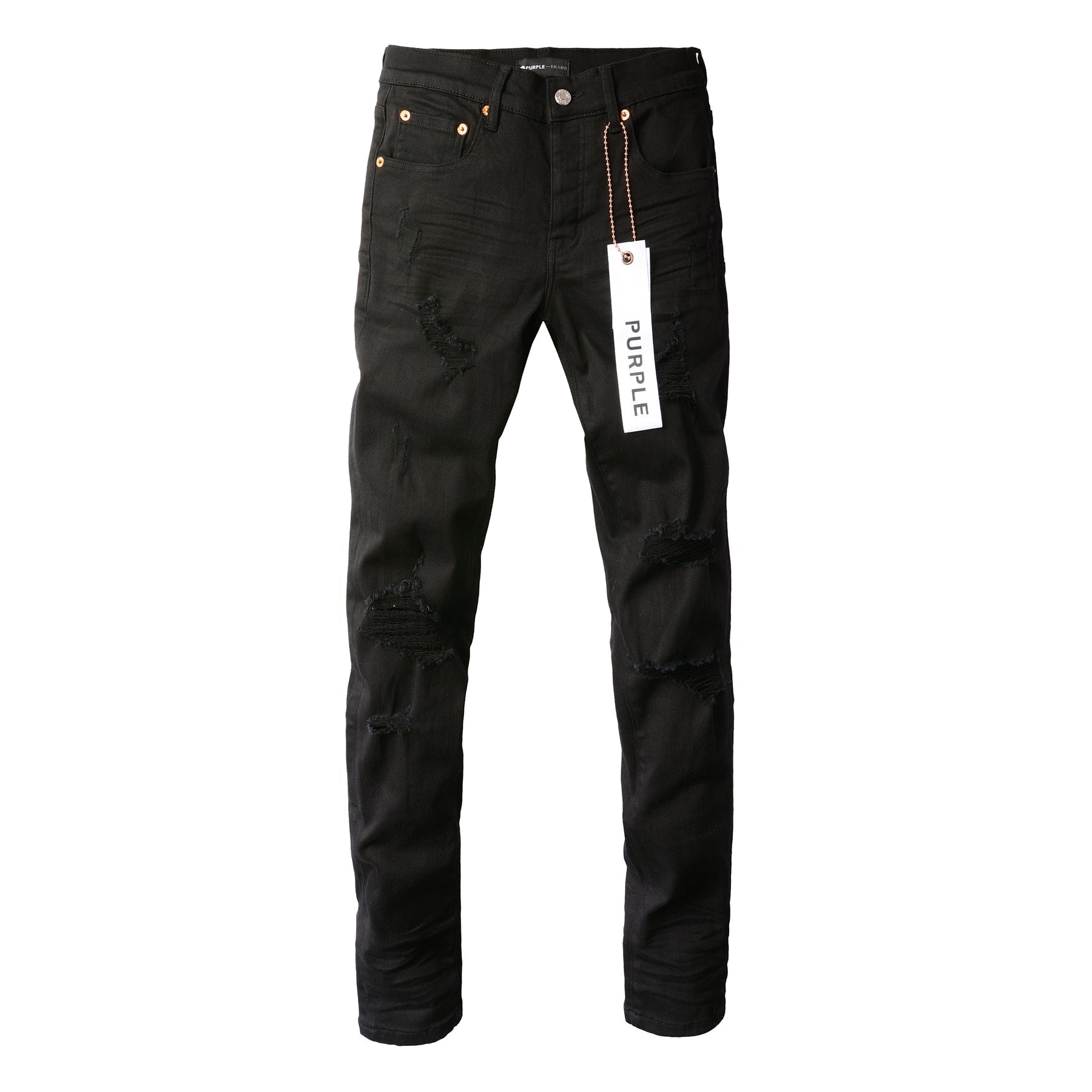 Men Streetwear Skinny Jeans Black Wash with Distressed Rip Details 9022