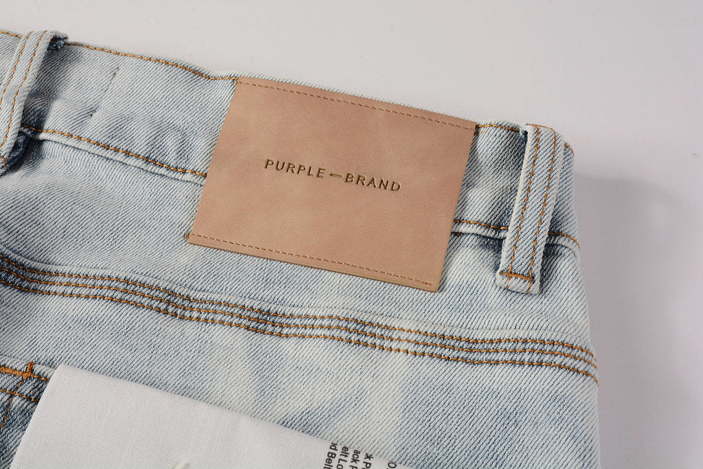 Men Streetwear Skinny Jeans Light Blue Wash with White Brushstroke Texture 7017