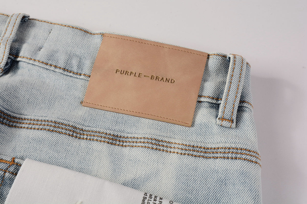 Men Streetwear Skinny Jeans Light Blue Wash with White Brushstroke Texture 7017