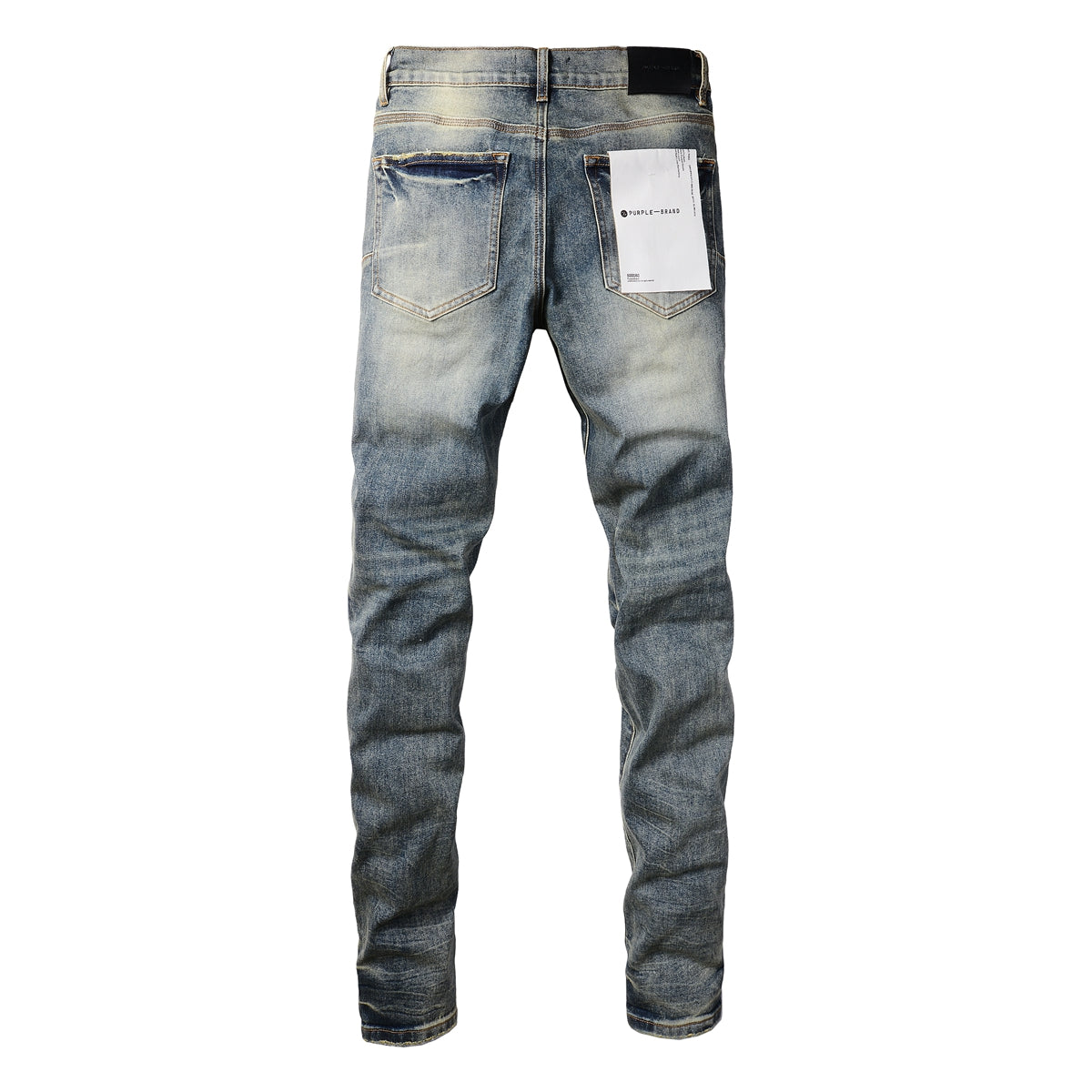 Men Streetwear Skinny Jeans Light Blue Wash with Faded Gradient Distress 9042