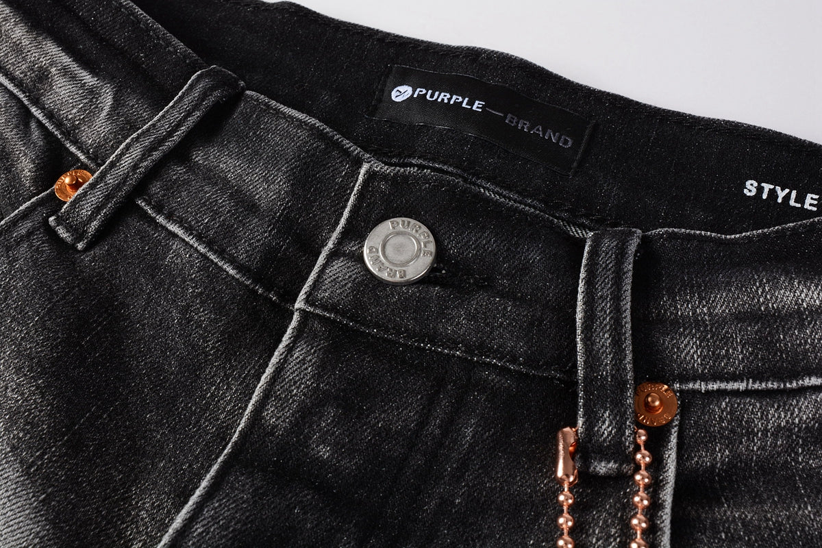 Men Streetwear Skinny Jeans Dark Gray Wash with White Paint Splatter and Distressed Rips 9032