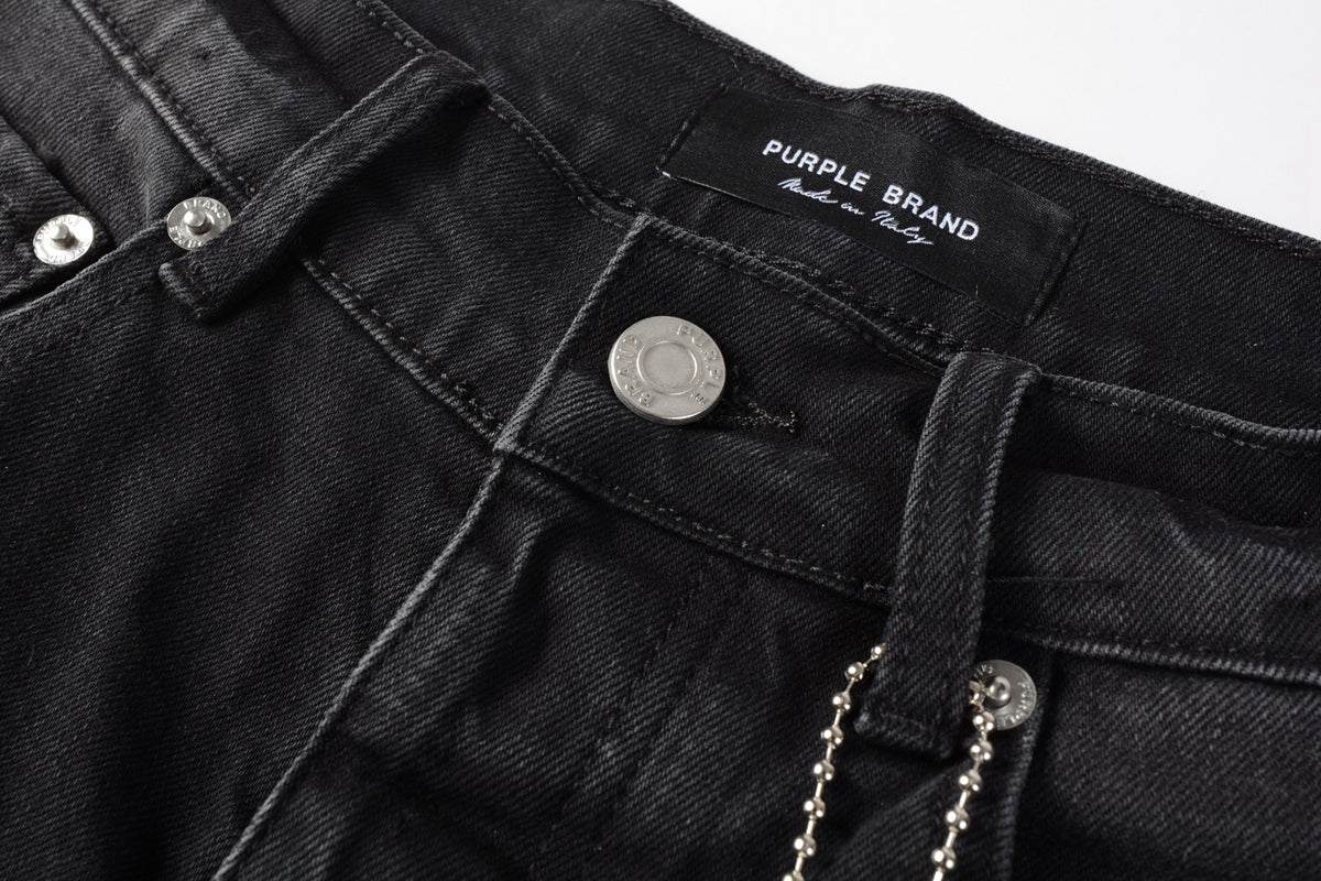 Men Streetwear Denim Shorts Black Wash with White Paint Splashes and Raw Hem 5002