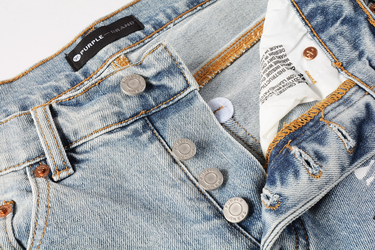 Men Streetwear Jeans Light Blue Paint Splash Distressed Ripped skinny 9100