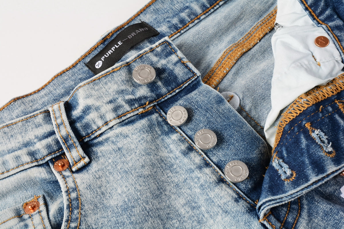 Men Streetwear Skinny Jeans Light Blue Wash with Lightly Faded Wash 9053