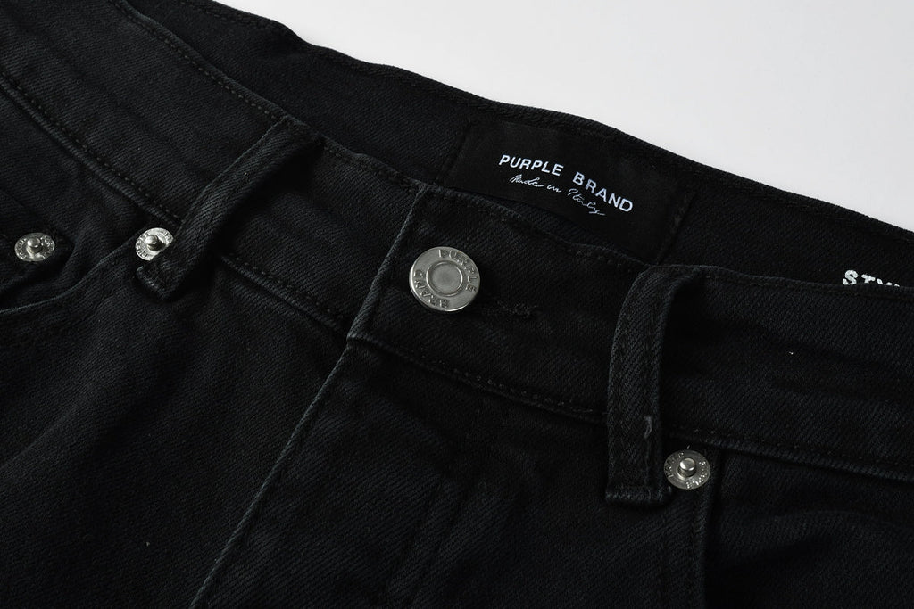 Men Streetwear Black Denim Shorts with Distressed Ripped Details and Raw Hem 5108