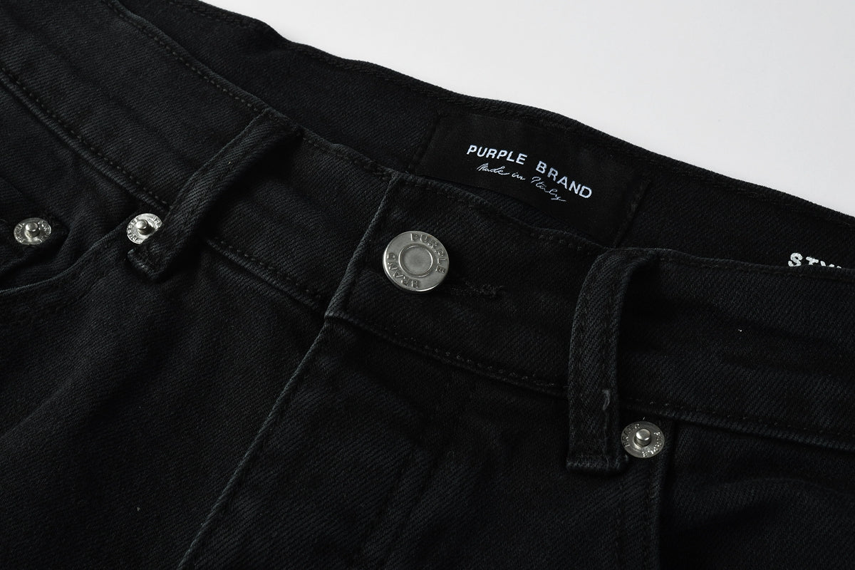Men Streetwear Black Denim Shorts with Distressed Ripped Details and Raw Hem 5108