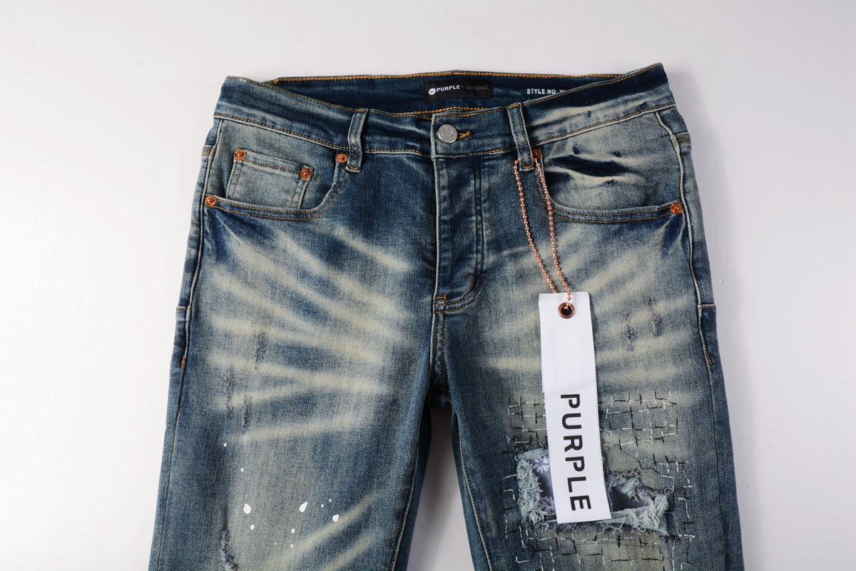 Men Streetwear Jeans Distressed Blue PatchPaint skinny Fit 9025