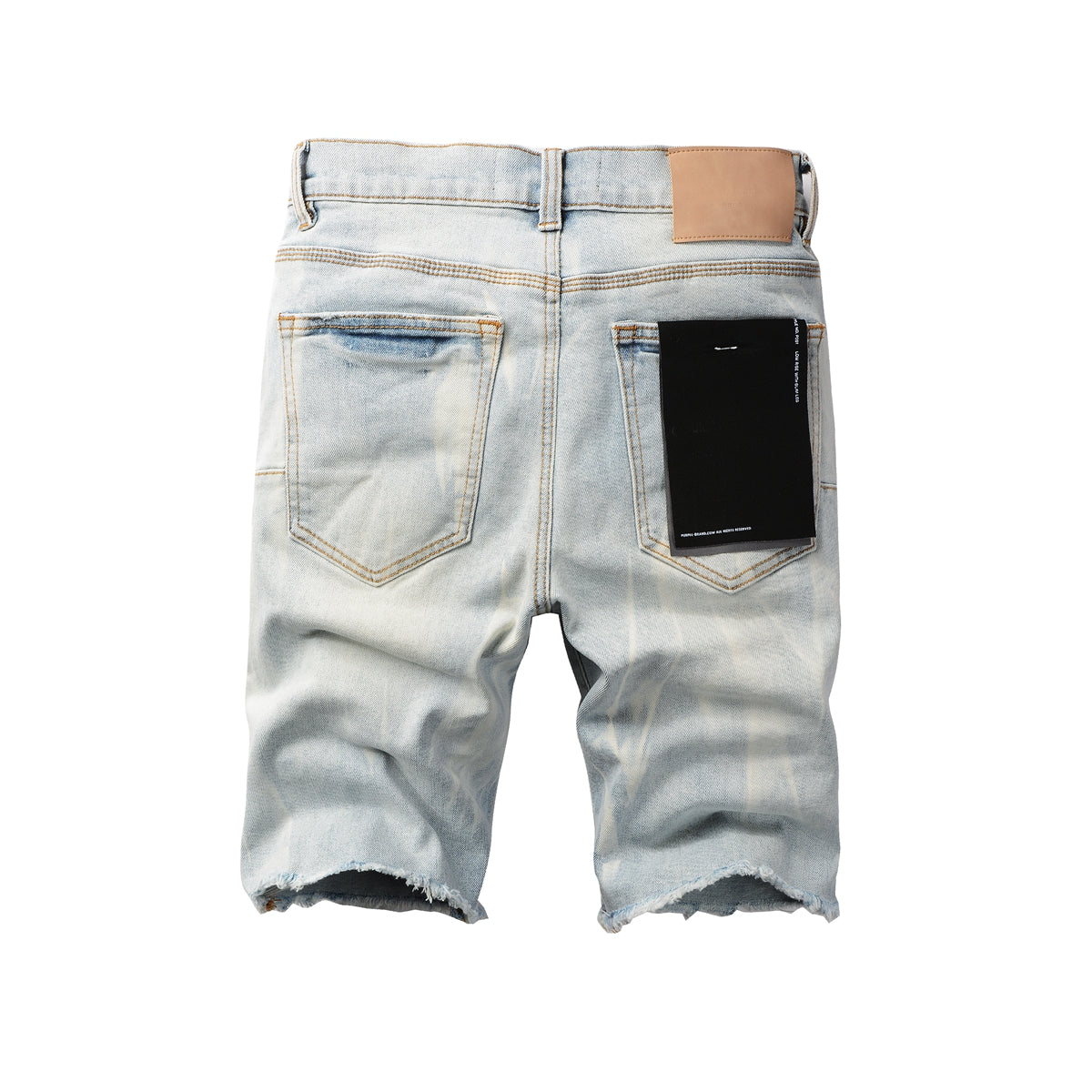 Men Streetwear Denim Shorts Light Blue Wash with Washed Distressed Raw Hem 5017