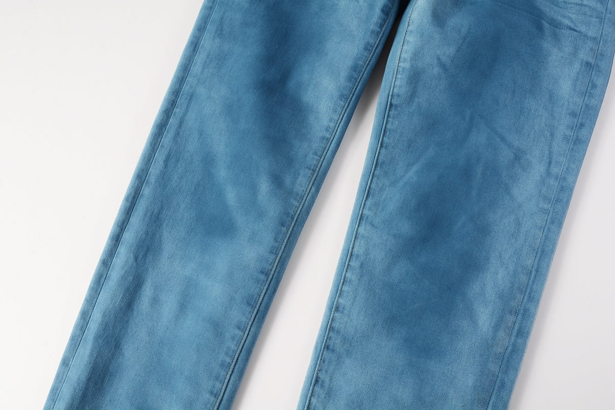 Men classic streetwear Jeans Washed BlueClean Look Skinny Fit 9106