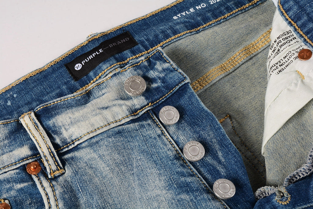 Men Streetwear Skinny Jeans Light Blue Wash with Heavy Distressed Rips 9050