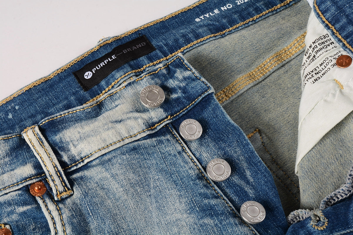 Men Streetwear Skinny Jeans Light Blue Wash with Heavy Distressed Rips 9050