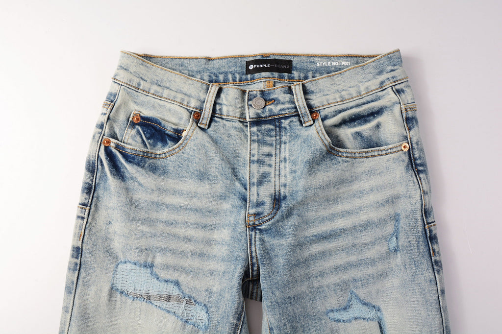 Men Streetwear Jeans Distressed Light Blue Abstract Ripped skinny 9093