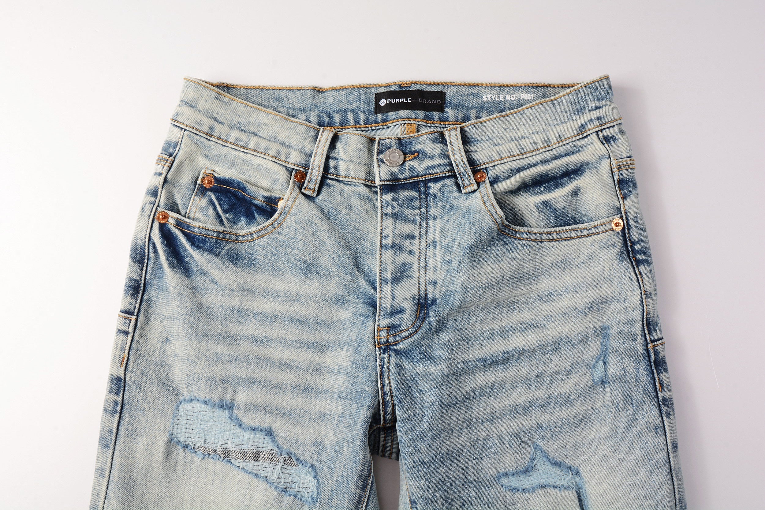 Men Streetwear Jeans Distressed Light Blue Abstract Ripped skinny 9093
